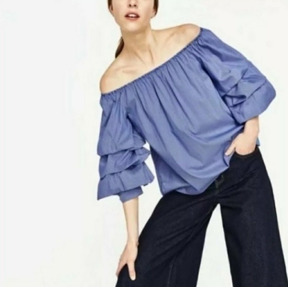 Zara Bardot Off Shoulder Striped Top Size XS - Picture 3 of 12